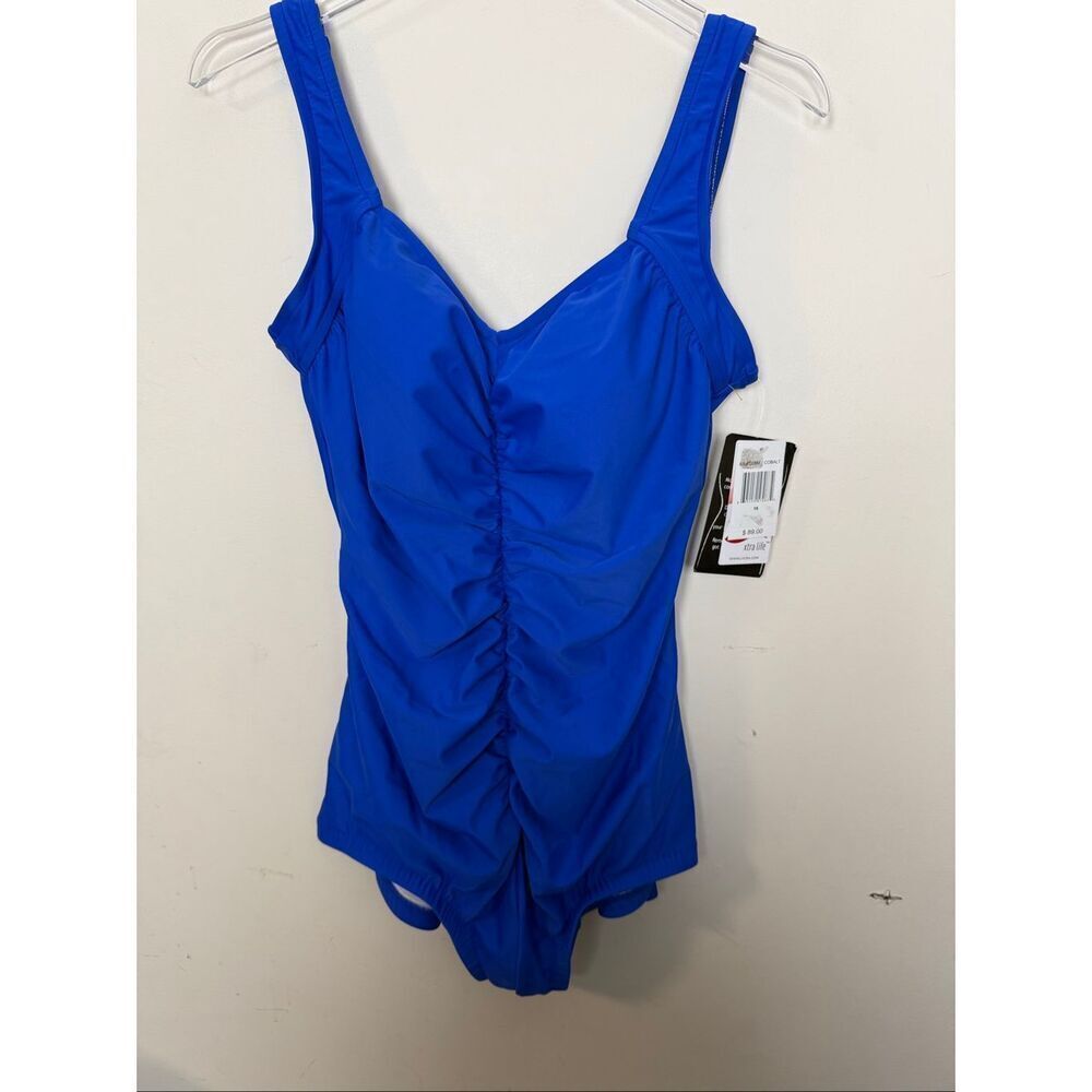 Azul Swimsuit One Piece Ruched Front Cobalt Blue Swimwear Built-in Bra Women's 1